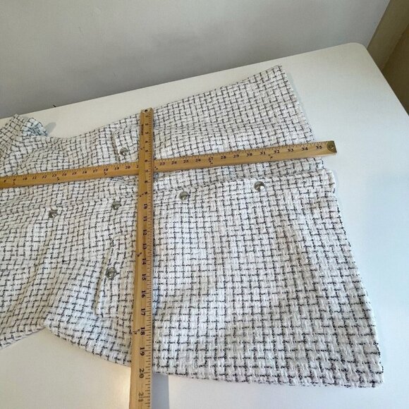 Rachel Zoe Tweed Button Up Mini Dress Womens Size 8 White Short Sleeve NEW - Picture 15 of 15